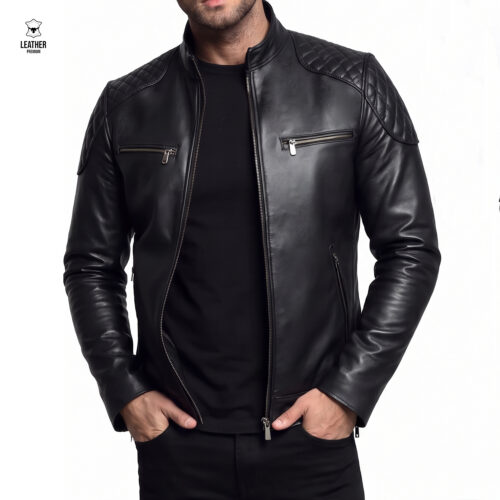 Blouson en cuir Noir pour Hommes -Damian-