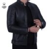Blouson noir en cuir véritable (ref: KHY1T1)