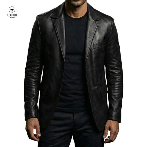 Blazer noir en cuir véritable REF : 5201