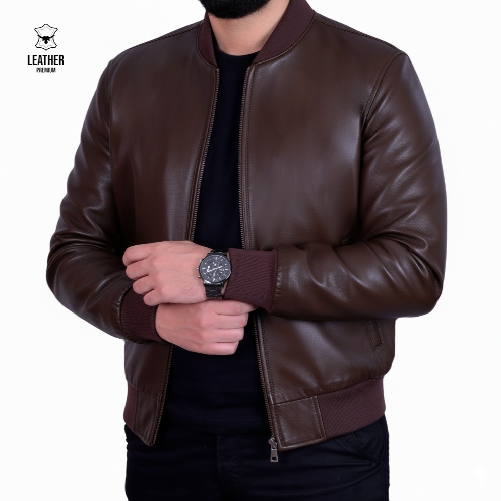 Pilote marron en cuir col rond 512 1 zedsqfdsf