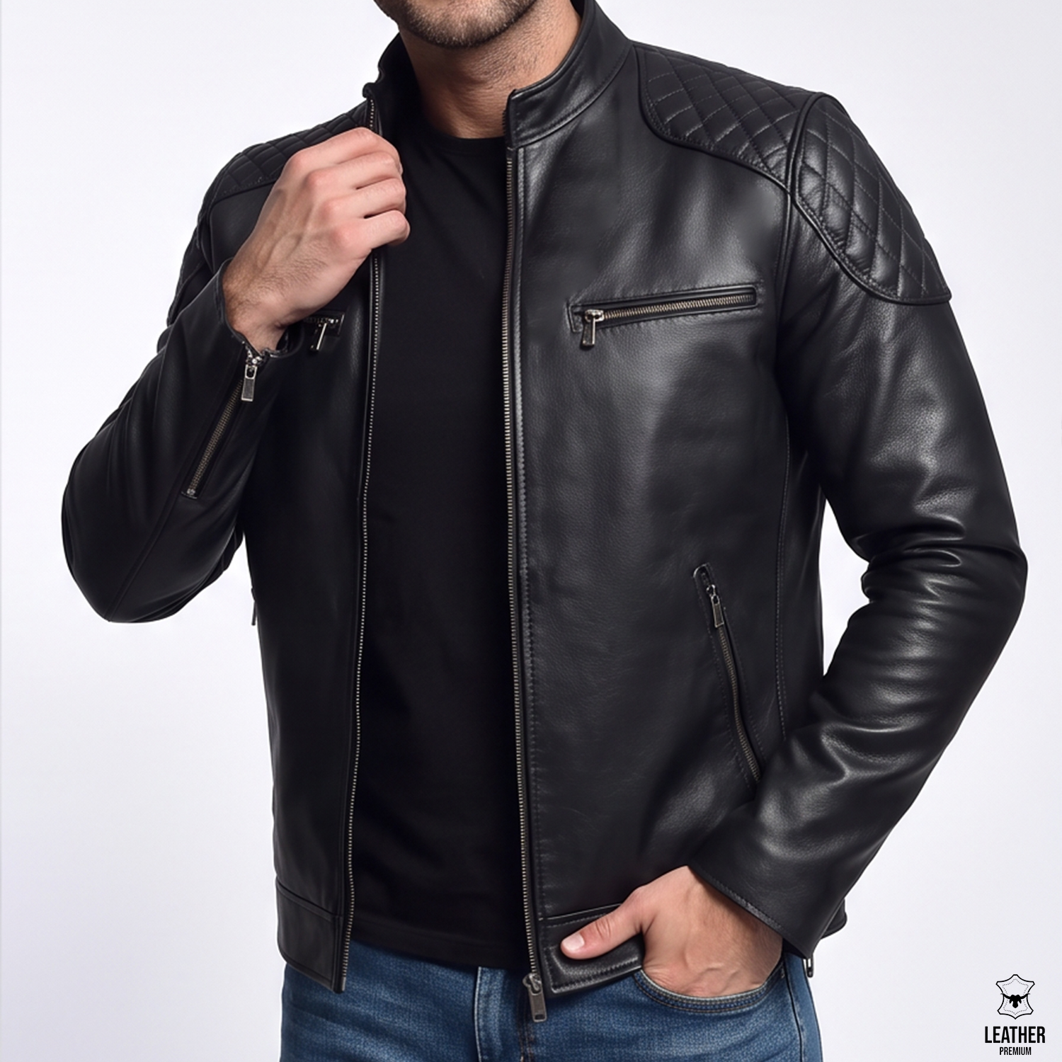 Blouson en cuir Noir pour Hommes -Damian- 3 zefzefefz