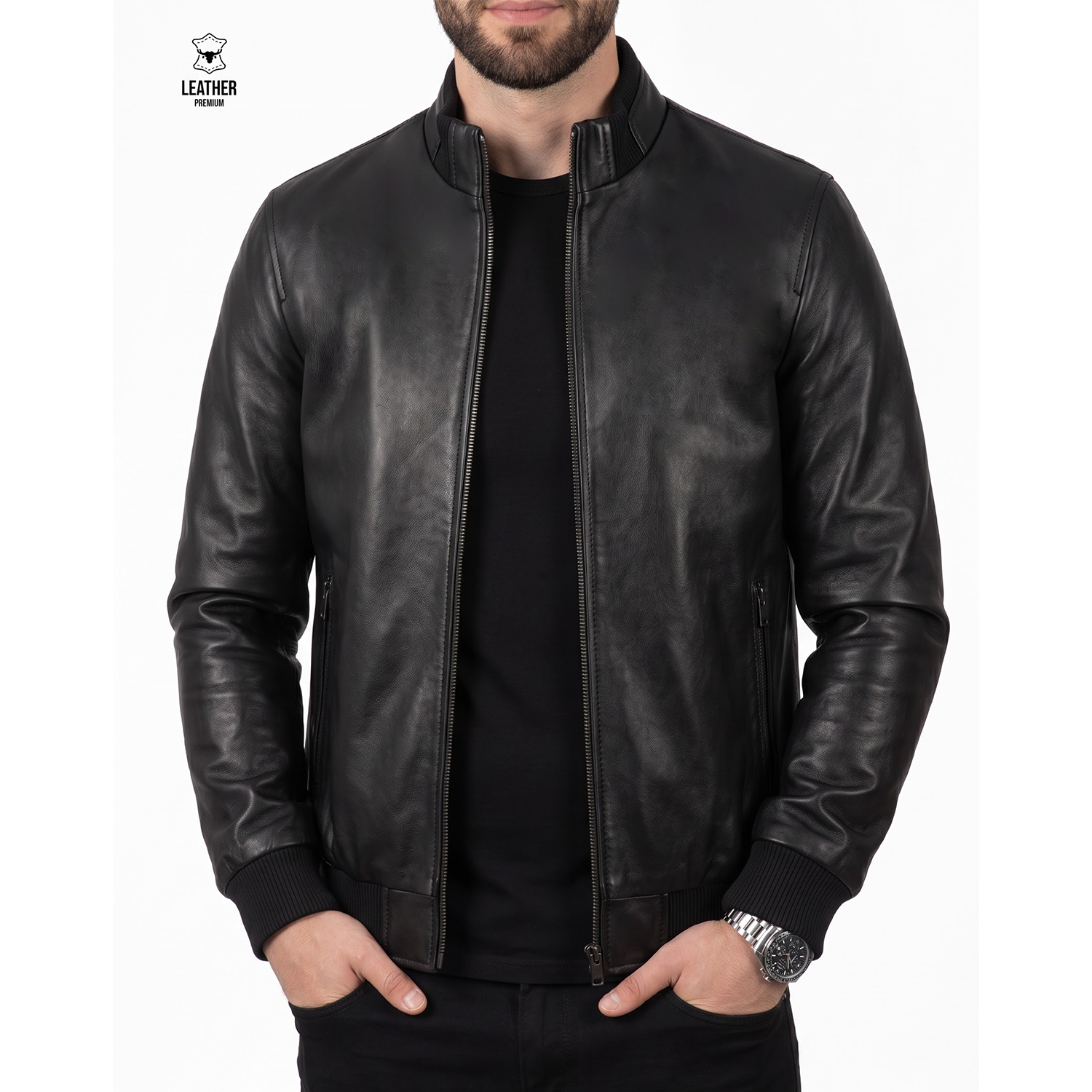 Pilote noir en cuir pour Hommes ref : 568