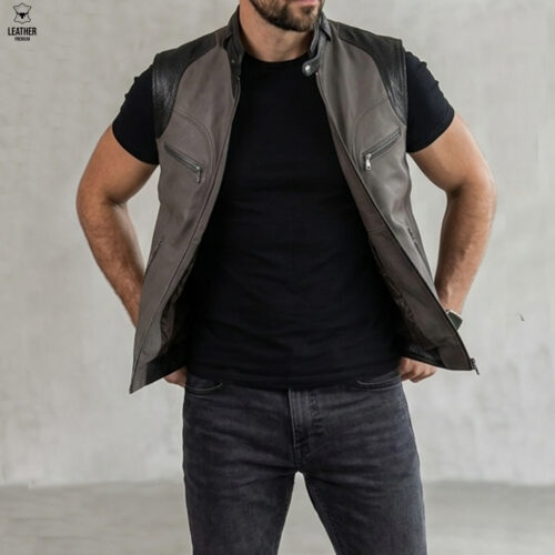 Gilet en cuir Gris pour Hommes ref : CG5520 7 ezdqscfsdcf