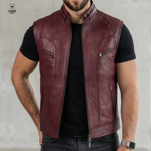 Gilet en cuir pour homme Bordeau ref : GB889