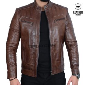 Veste En Cuir Véritable Homme – Marron – Taille 50 – Vintage
