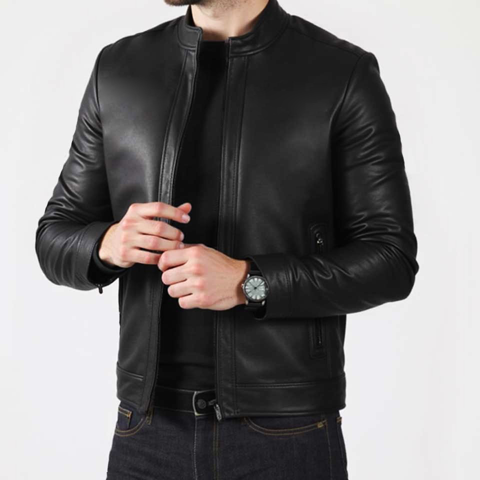 Blouson noir hommes 2 Zippers 1 DAZDAZ