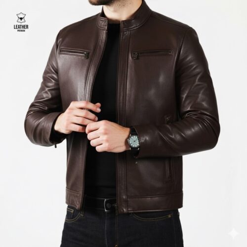 Jacket en cuir Marron pour homme -walnut-