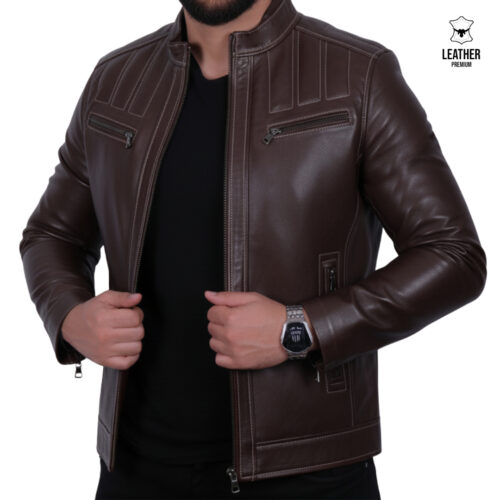 Blouson en cuir Marron véritable -ADIDOC
