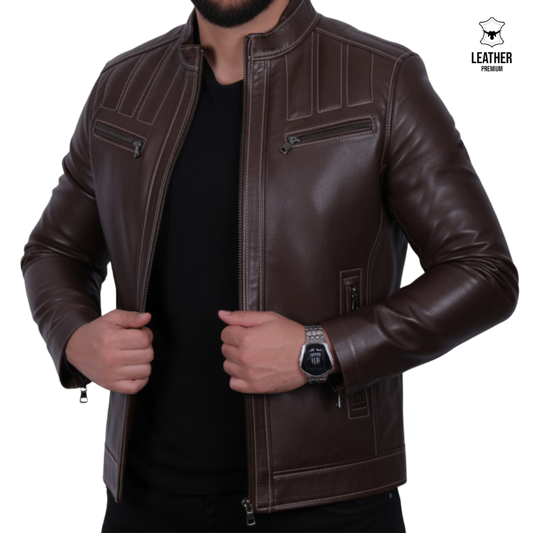 Blouson en cuir Marron véritable -ADIDOC 1 ezfdqqsdq