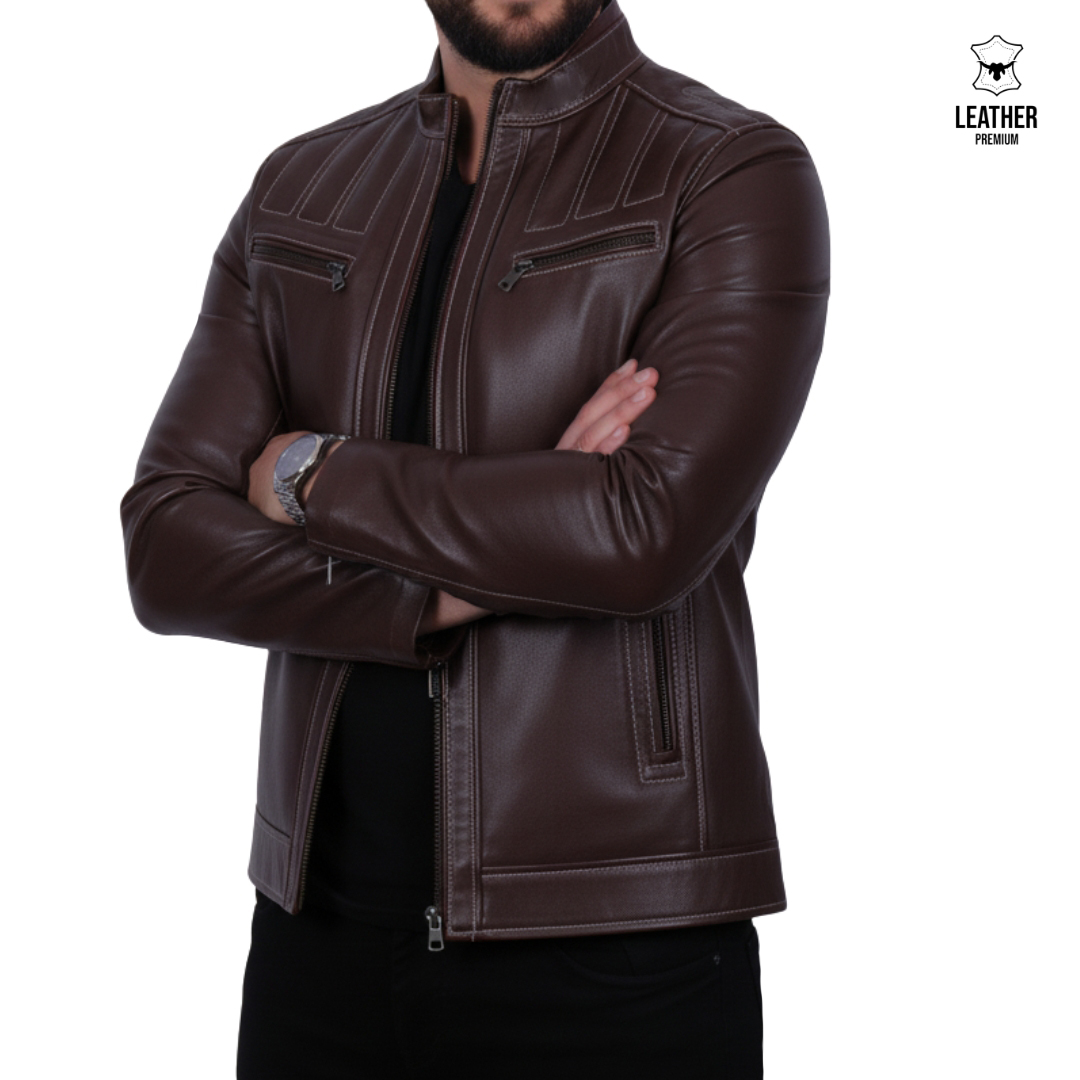 Blouson en cuir Marron véritable -ADIDOC 2 qdcqcqs