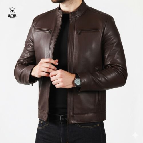 Jacket en cuir Marron pour homme -walnut-