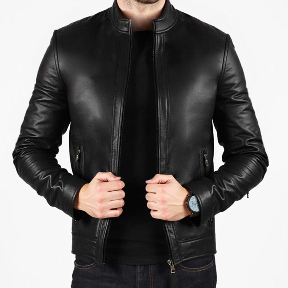 Blouson noir hommes 2 Zippers 3 qdsdqsd