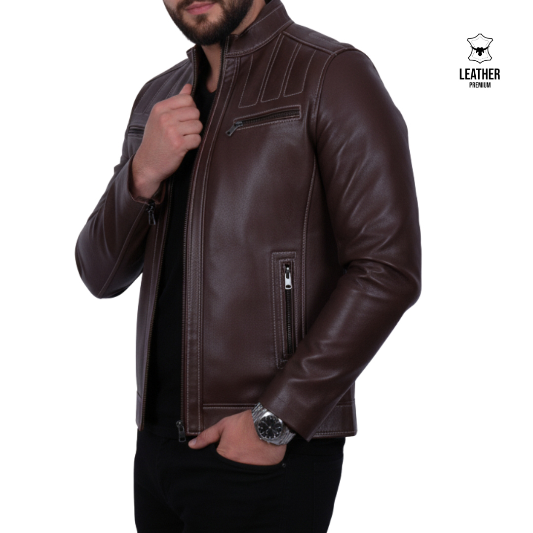 Blouson en cuir Marron véritable -ADIDOC 3 qsdqsdqs