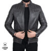 Blouson en cuir Hommes gris