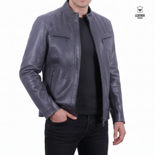 Blouson en cuir Gris vintage 6 adqsdqs