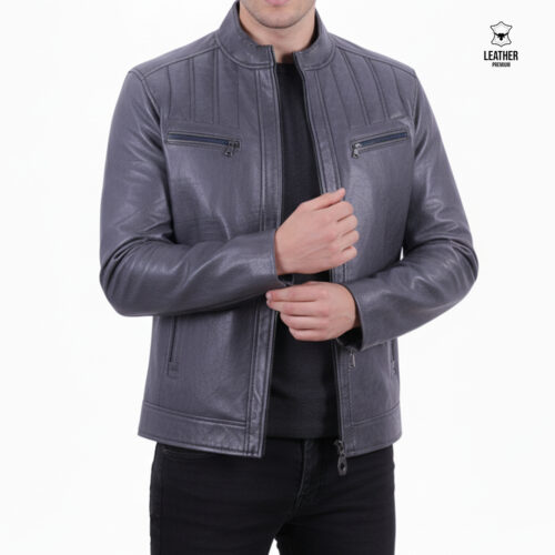 Blouson en cuir Gris vintage