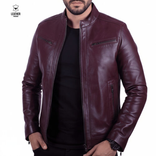 Jacket en cuir Bordeau pour Hommes REF: 512
