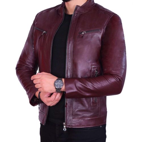 Jacket en cuir Bordeau pour Hommes REF: 512