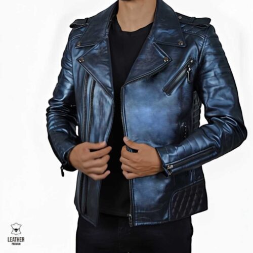 Perfecto en cuir hommes -Jeansblau-