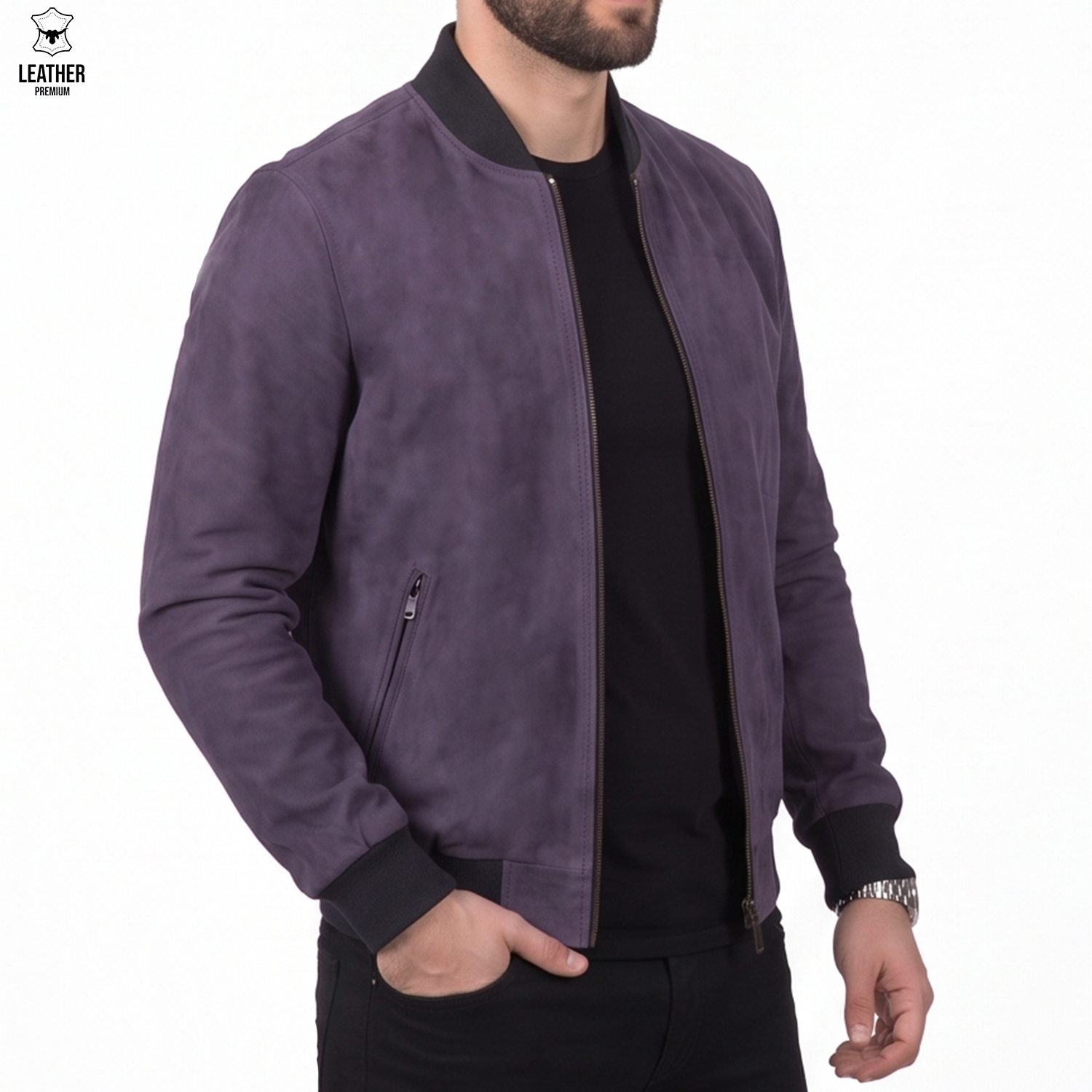 Blouson pilote en daim Violet homme 3 Pilote en cuir daim violet Hommes – photo 3