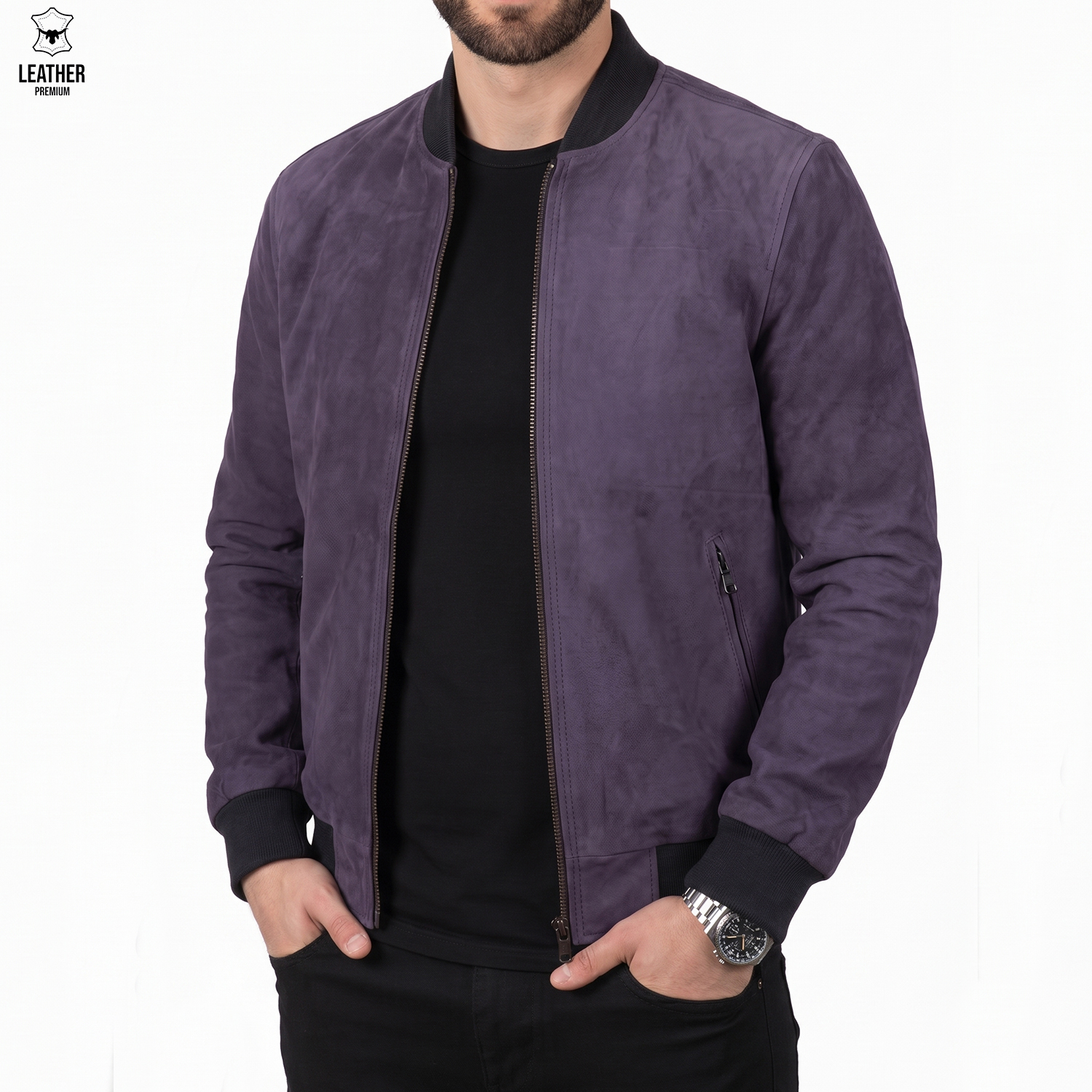Pilote en cuir daim violet Hommes