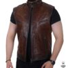 Gilet en cuir marron pour hommes
