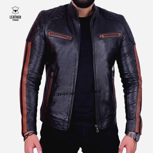 Blouson en cuir Noir REF : NRTAB50