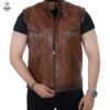 Gilet en cuir marron vintage pour hommes