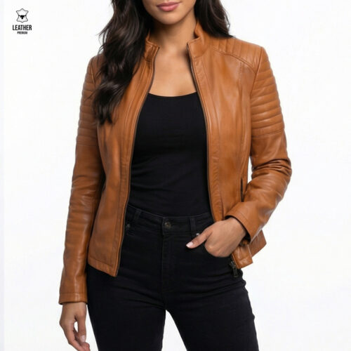 Jacket en cuir Tabac pour femmes copper