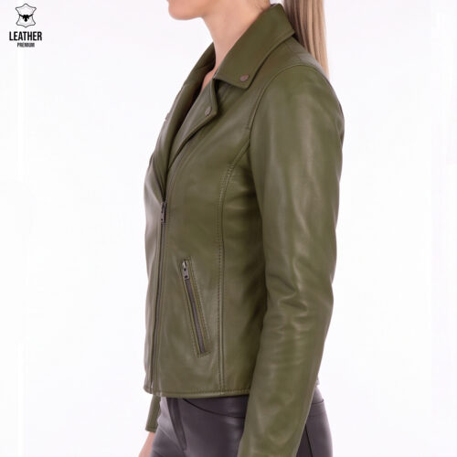 Jacket Perfecto en cuir Vert pour femmes IVK 7 sdfcsdfdsf