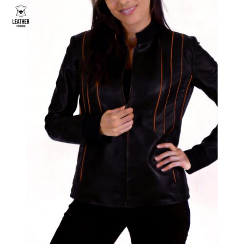Blouson en cuir -noir / tabac- pour femmes
