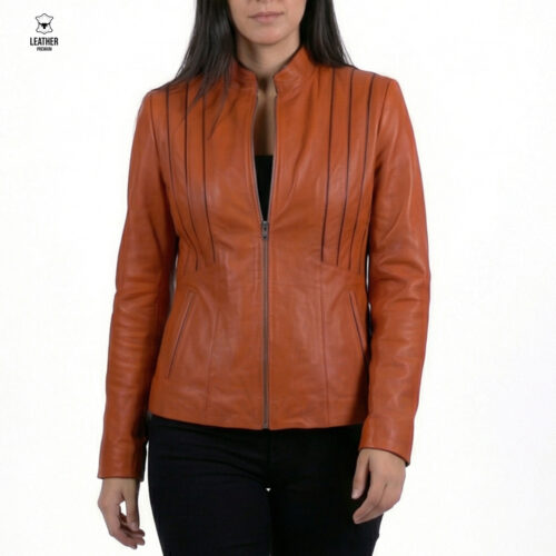 Blouson en cuir Orange pour femmes Corail