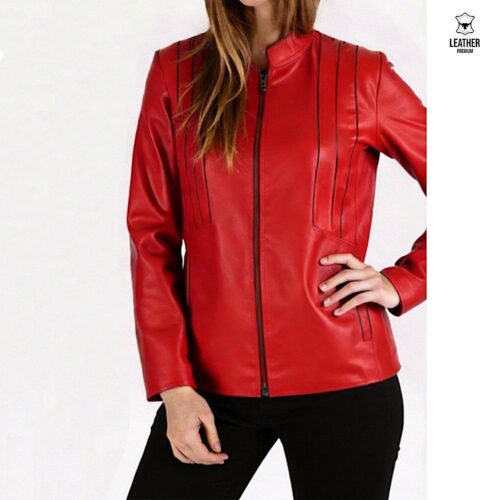 Veste en cuir rouge pour Femme -candy-
