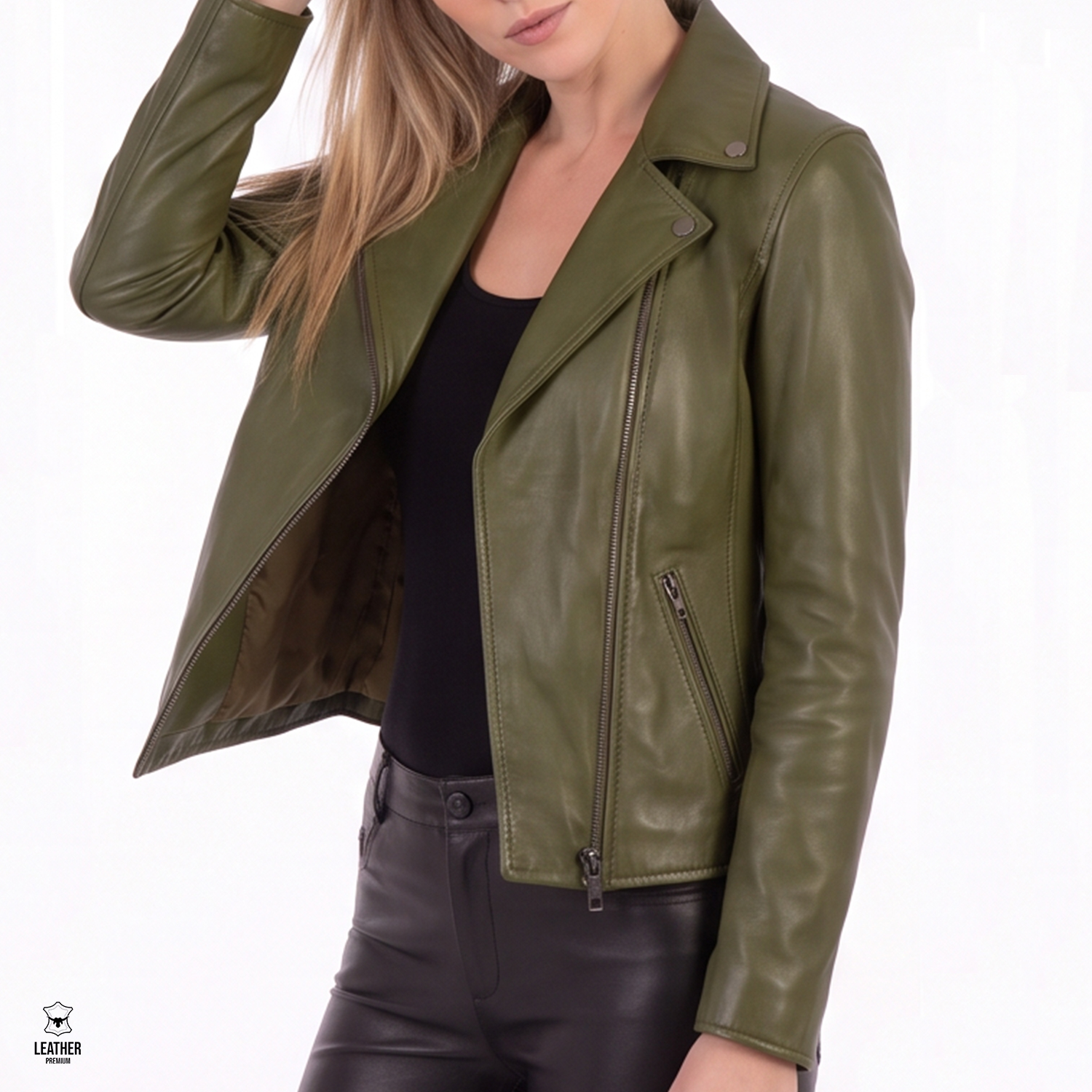 Jacket Perfecto en cuir Vert pour femmes IVK 3 zefezfezf