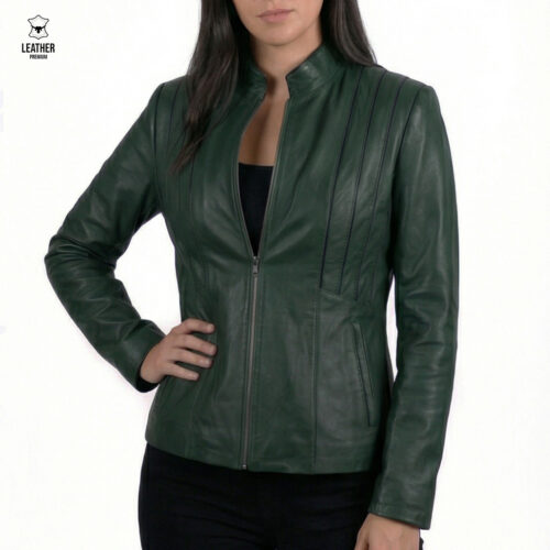 Blouson en cuir vert pour femmes Empire
