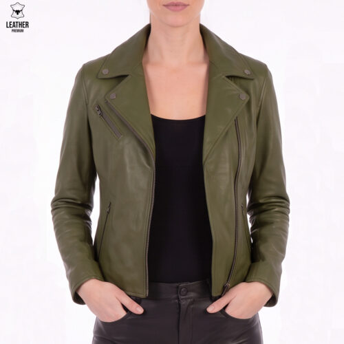 Jacket Perfecto en cuir Vert pour femmes IVK
