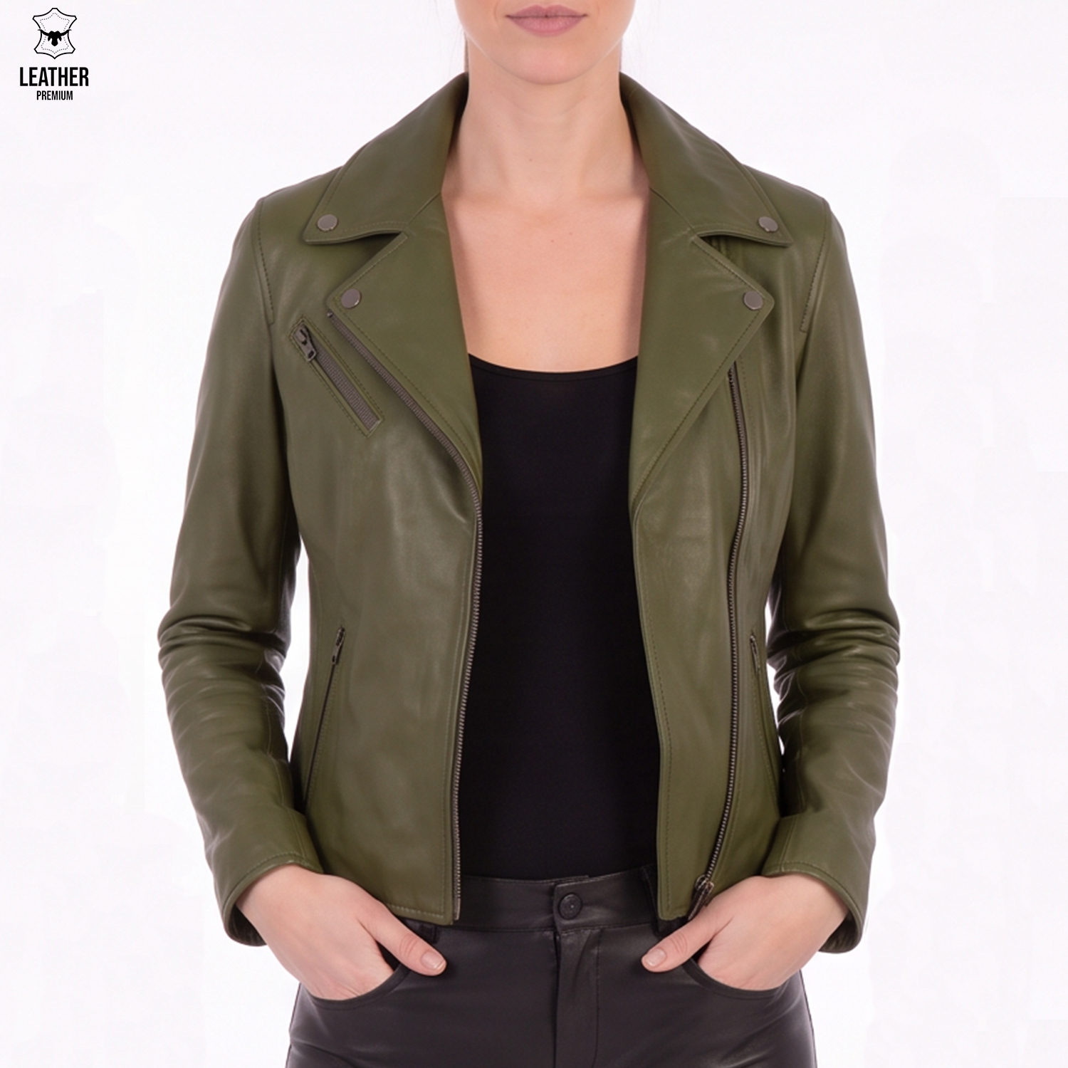 Jacket Perfecto en cuir Vert pour femmes IVK 1 zerzerezgfz