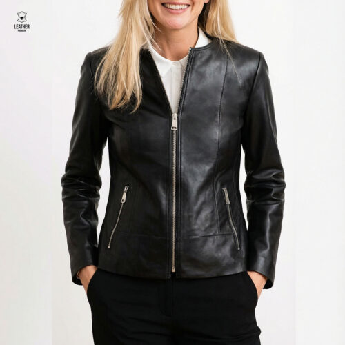 Blouson en cuir noir pour femme -INK-