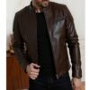 Blouson motard en cuir Marron ref : O.C2025