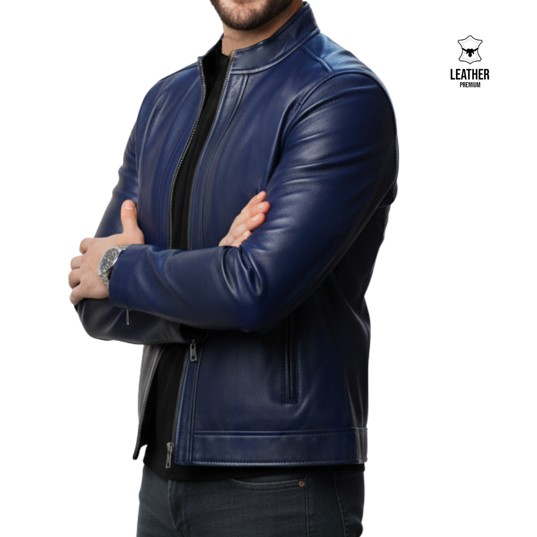 Jacket en cuir Bleu Marine pour Hommes - AZURE - 5 aezdsqdsq
