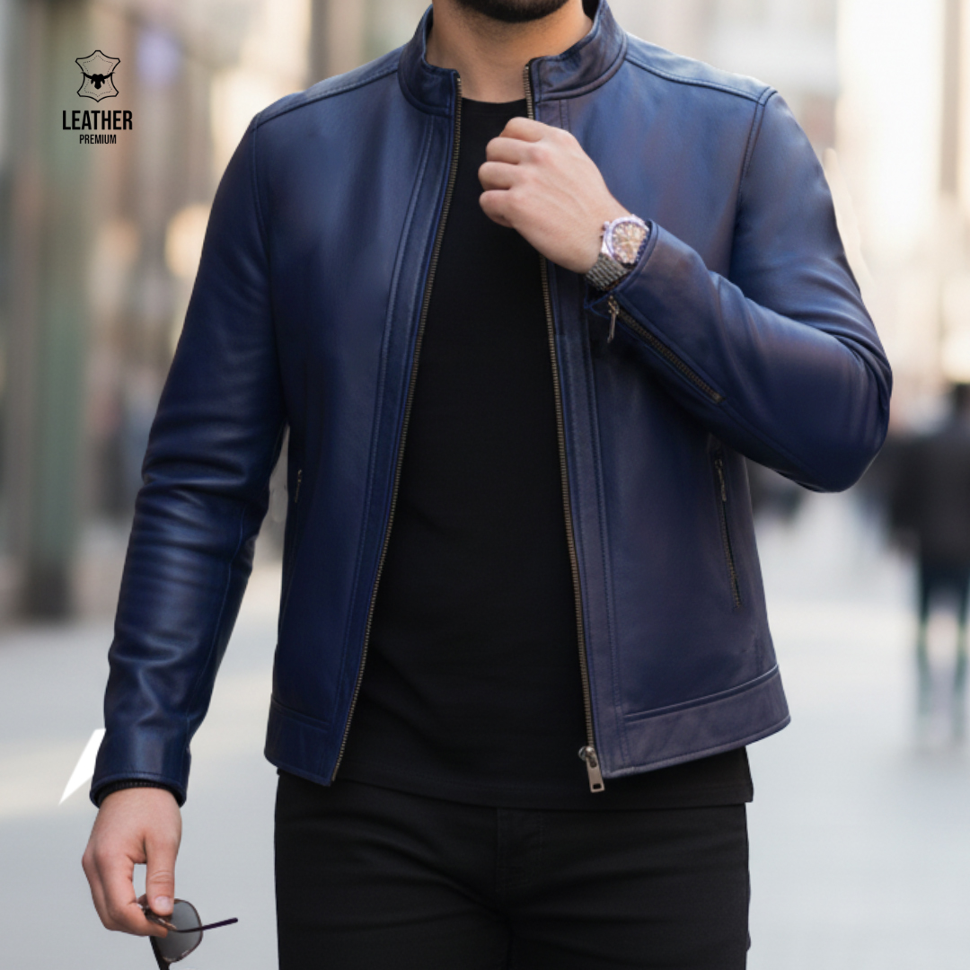 Jacket en cuir Bleu Marine pour Hommes - AZURE - 1 aezeazeaz