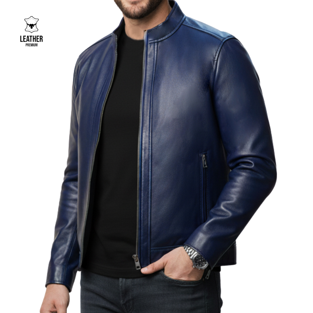 Jacket en cuir Bleu Marine pour Hommes - AZURE - 2 azezaeaz