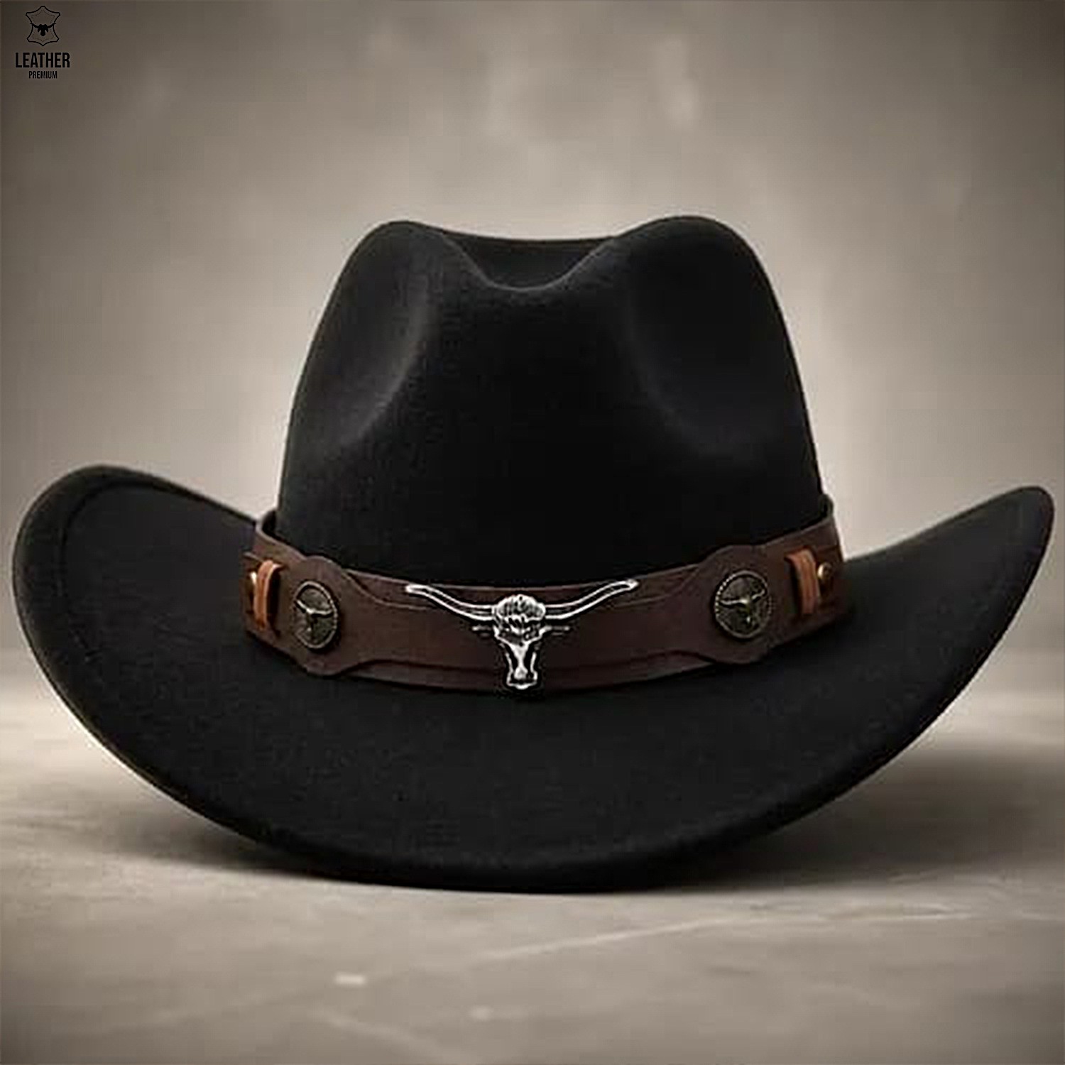 Chapeau de cowboy en daim Noir – Tête de taureau 3 Chapeaux de Cowboy occidentaux en daim – photo 3