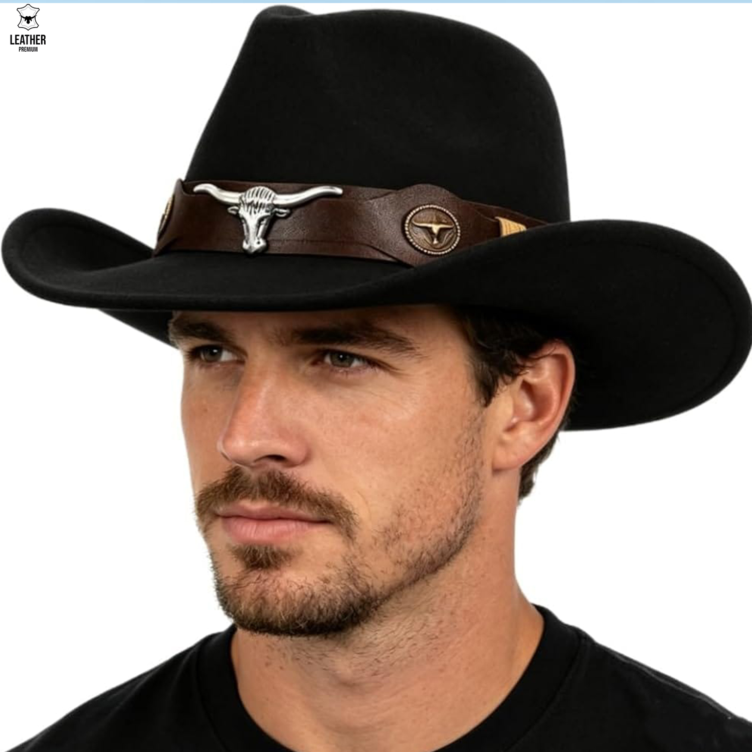 Chapeau de cowboy en daim Noir – Tête de taureau 4 Chapeaux de Cowboy occidentaux en daim – photo 4