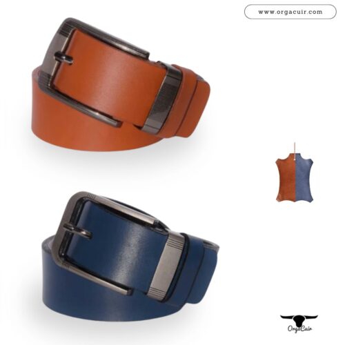 Ceinture en cuir pour Hommes / Tabac-Bleu