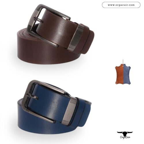 Ceinture en cuir pour Hommes / Marron-Bleu