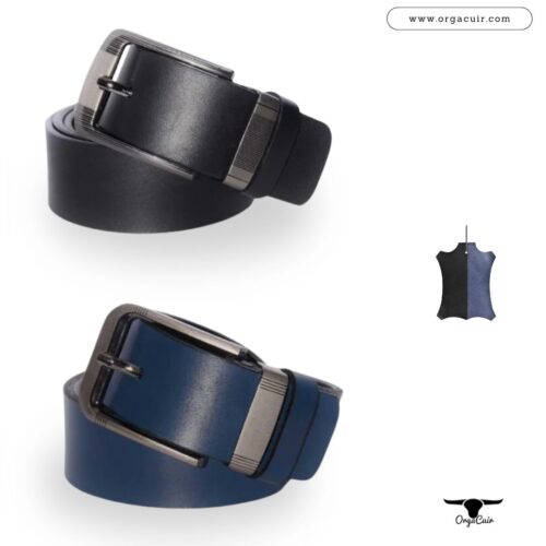 Ceinture en cuir pour Hommes / Noir-Bleu