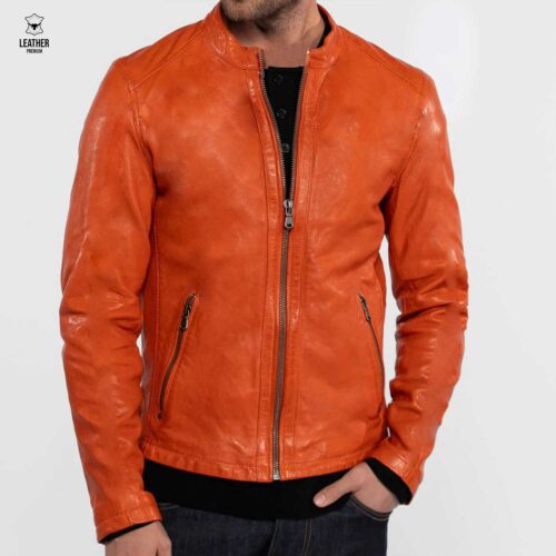 Jacket en cuir vachette Orange ref : 2p 2256
