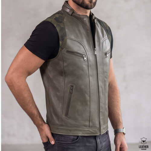 Gilet en cuir vert olive La Tranchée Militaire ref : GVO203 7 aefeaefae