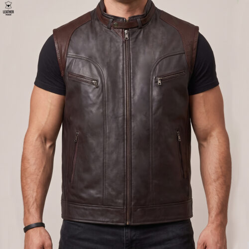 Gilet en cuir Marron pour Hommes 213